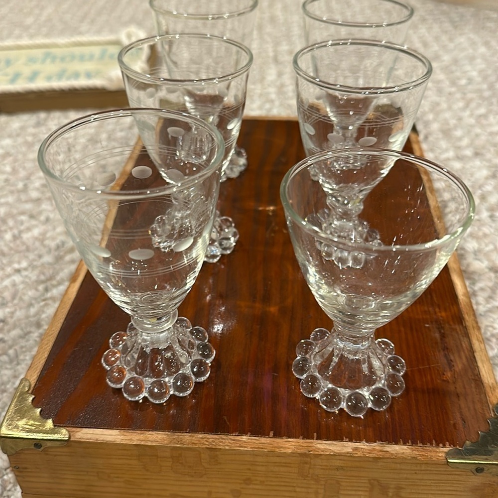 6 Anchor Hocking Berwick Boopie Liquor Cocktail Glasses 1950s bubble glass feet